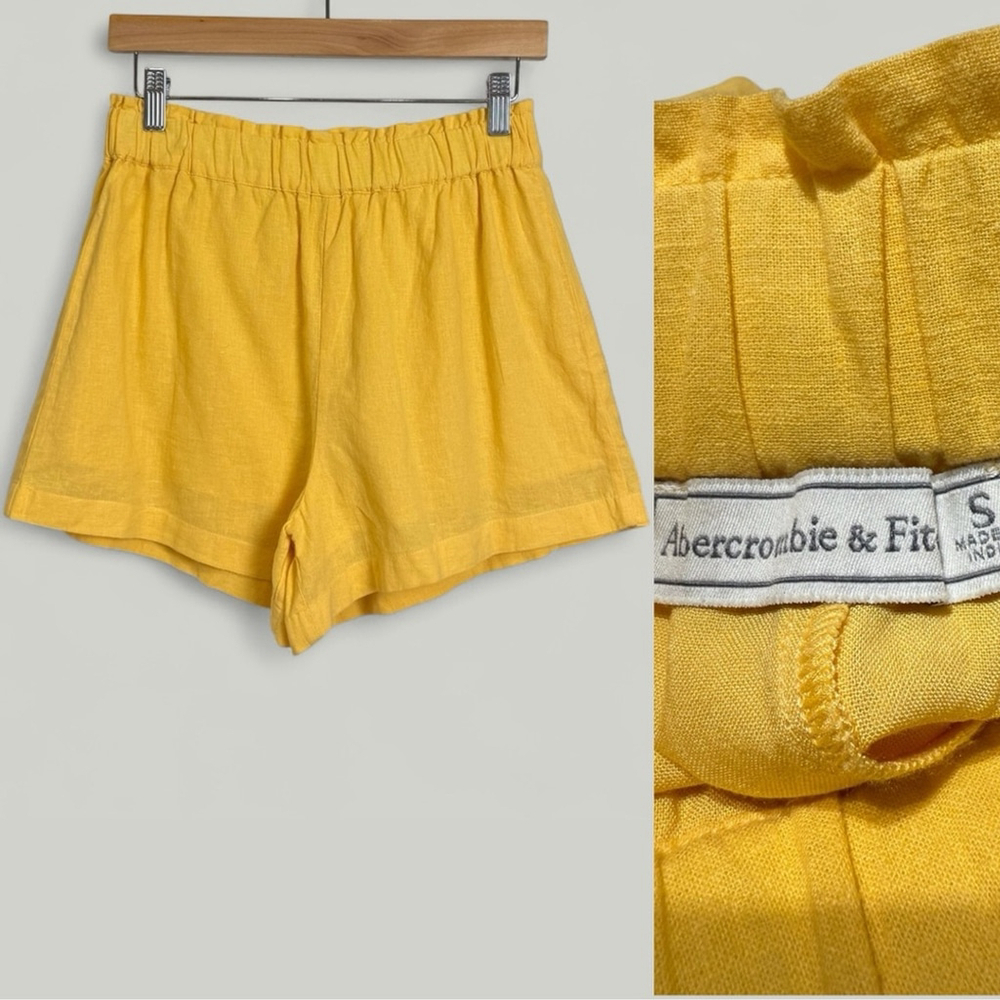 Abercrombie & Fitch Shorts Women Size Small Yellow Cotton Linen Highwaisted
